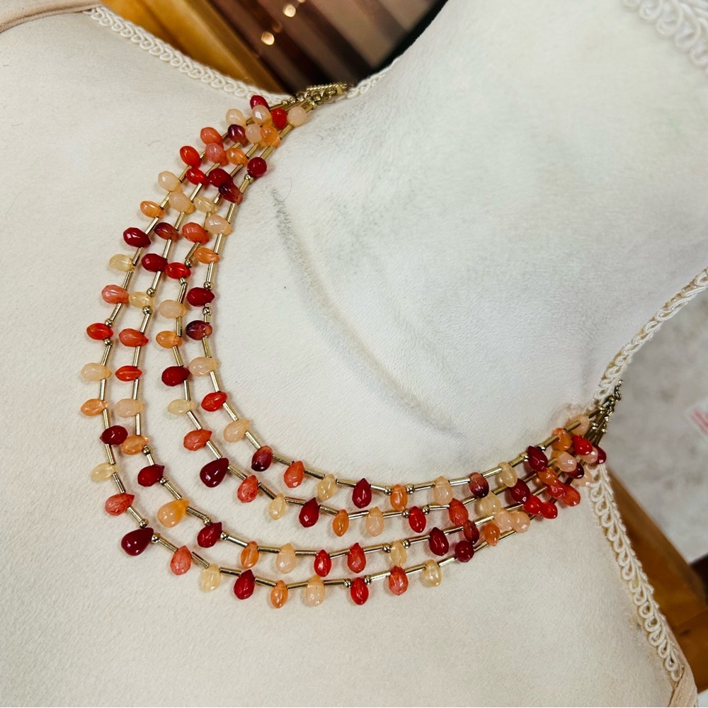 Vintage Monet quad strand colorful glass teardrop bead necklace